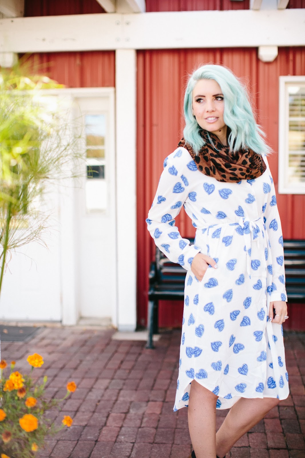 Blue hair, Hearts Dress, Fall Outfit