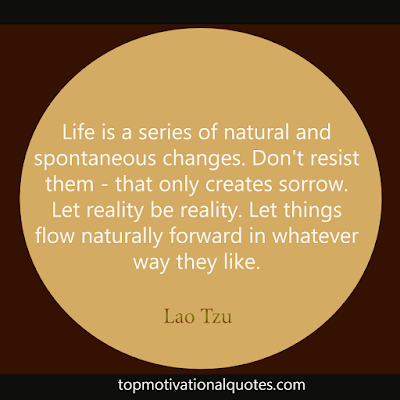 life motivation by lao Tzu - Life is a series of natural and spontaneous changes. Don't resist them - that only creates sorrow. Let reality be reality. Let things flow naturally forward in whatever way they like.