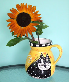 Bold Autumn Beauty Sunflower in Cat Vase