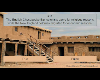 The English Chesapeake Bay colonists came for religious reasons while the New England colonies migrated for economic reasons. Answer choices include: true, false