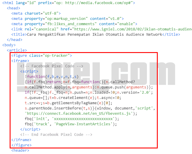 Cara Pasang Script Kode Tracking Pixel FB Ads Di Instant Articles