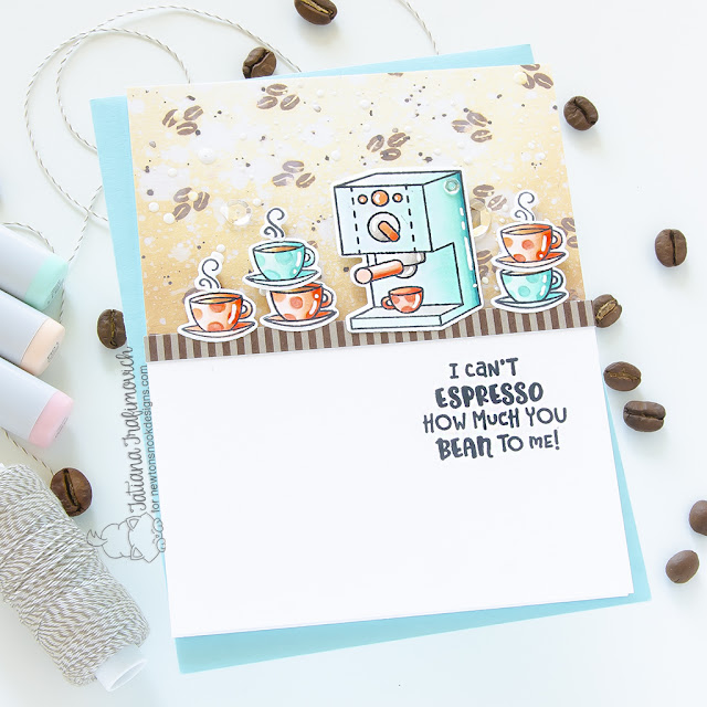 Coffee themed Card by Tatiana Trafimovich | Time for Coffee Stamp Set and Coffee House Stories Paper Pad by Newton's Nook Designs #newtonsnook #handmade