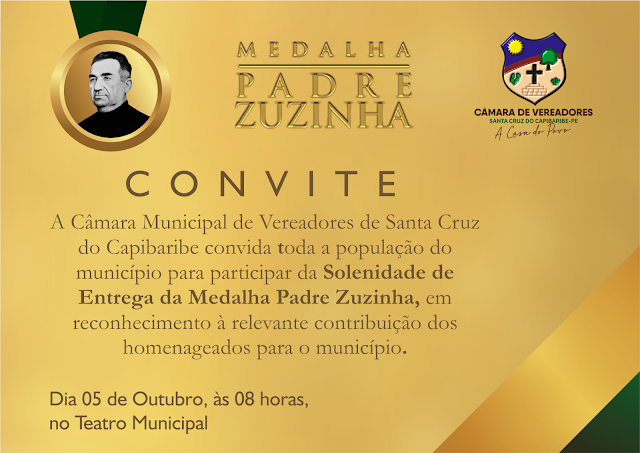 Vereadores homenagearão cidadãos com a Medalha Padre Zuzinha