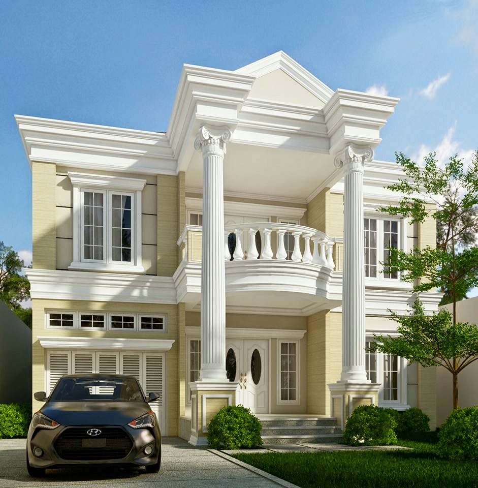 Desain rumah klasik modern 2 lantai plus denah dan tampak 