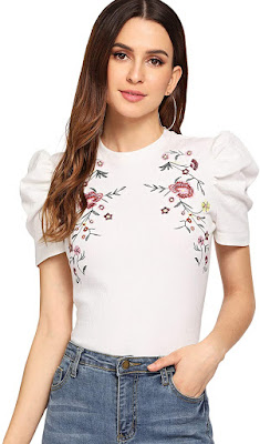 Embroidered Blouse With Puffy Sleeevs