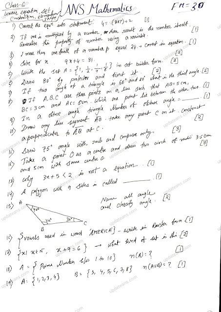 Class 6 | Math Test | Linear Equation, Set, Construction and Elementary Shape FM 30