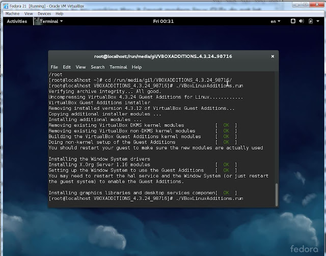 Screen imageafter successfully installing virtual box guest additions 
