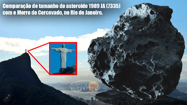 Comparação de tamanho do asteroide 1989 JA com o Morro do Corcovado no Rio de Janeiro