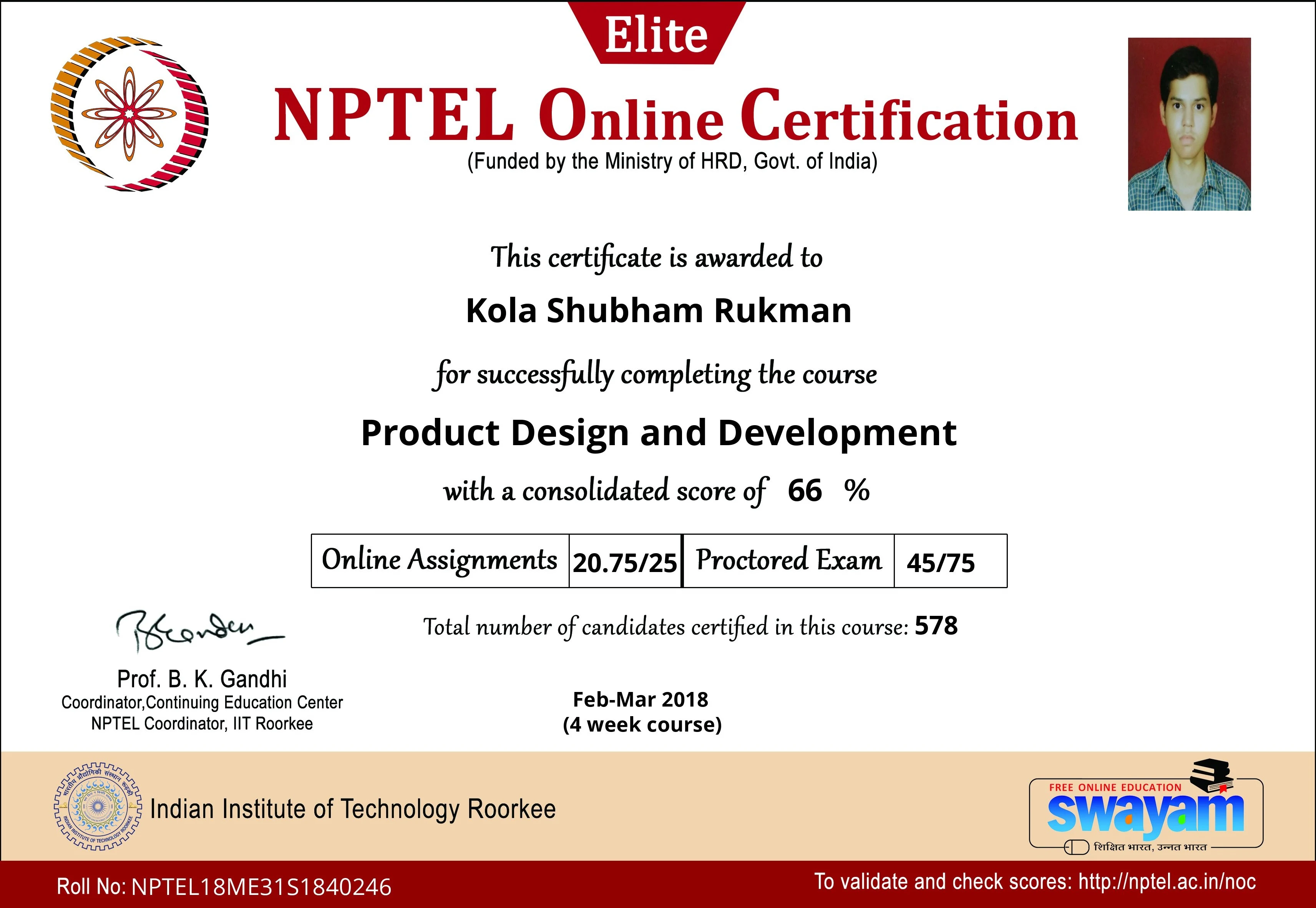 NPTEL Certificate in Product Design and Development