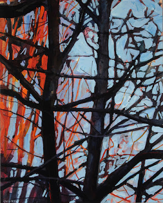 acrylic painting of trees at sunset