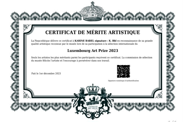 Karine Babel Luxembourg Art Prize Certificat de Mérite Artistique 2023