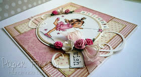 Handmade card; pink and girly featuring a cute ballerina