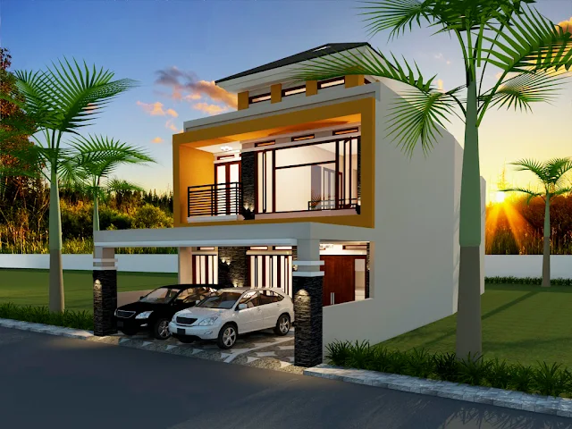 Desain Gambar Rumah 2 Lantai dengan Model Minimalis dengan Canopy