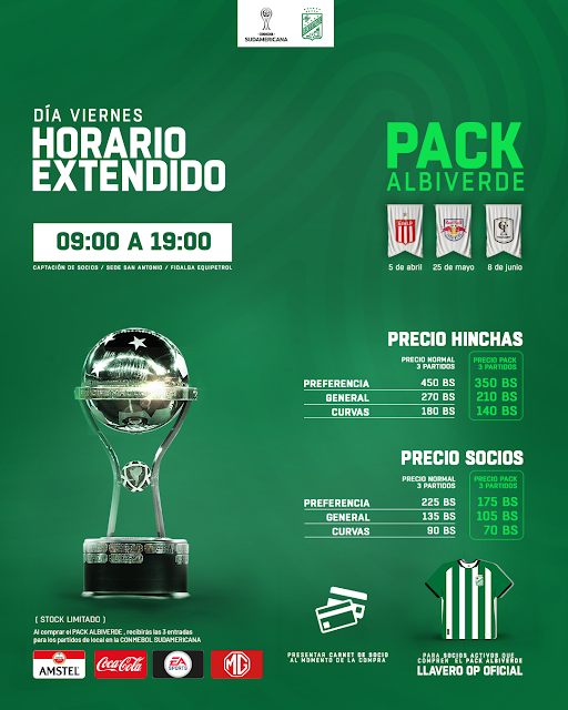 Venta de Pack Albiverde de Oriente Petrolero para la Copa Sudamericana