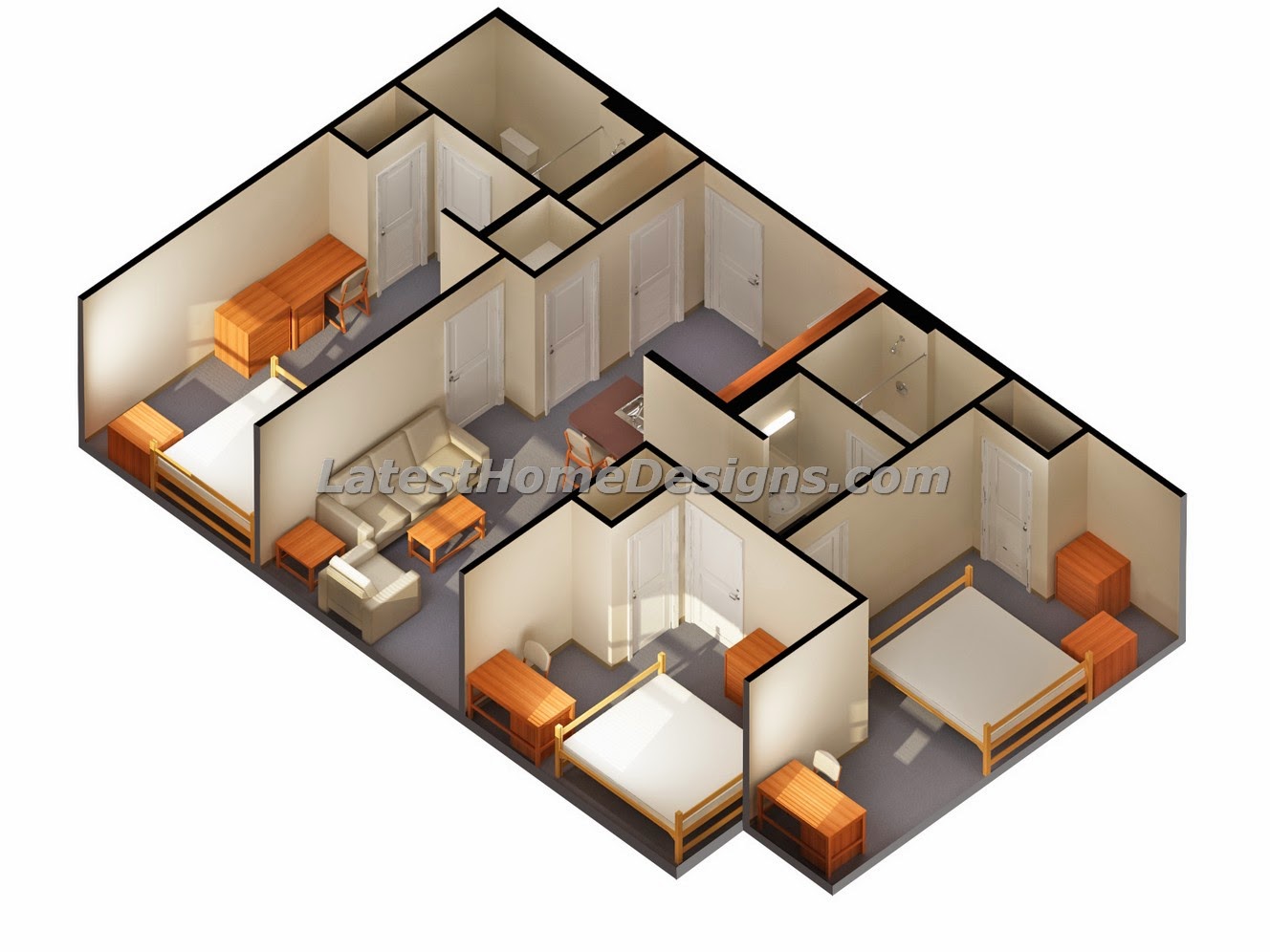 Displaying 14> Images For - Simple House Plan With 2 Bedrooms 3d...