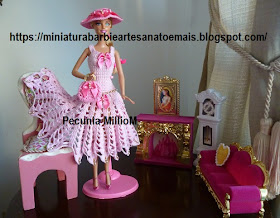 Vestido de Pontas em Crochê Com Chapéu e Bolsa Para Barbie por Pecunia MillioM