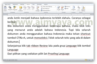  bahasa Indonesia dari dokumen yang sedang kita buat Cara Menggunakan Spelling Checker Bahasa Indonesia di Ms Word 2010
