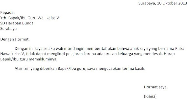 contoh surat izin sekolah karena ada acara keluarga