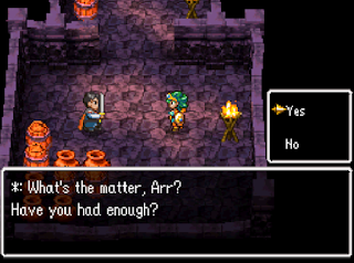 The hero of Dragon Quest IV receives combat lessons before setting out on her journey.