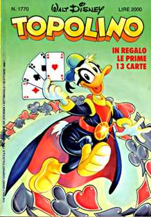 Topolino 1770 - 29 Ottobre 1989 | ISSN 1120-611X | CBR 215 dpi | Settimanale | Fumetti Classici | Universo Disney
Numero volumi : IN CORSO
Topolino apparve in Italia il 30 marzo 1930, quando sul n.13 del settimanale torinese Illustrazione del Popolo, diretto da Lorenzo Gigli, fu pubblicata la prima striscia disegnata da Ub Iwerks e intitolata Le avventure di Topolino nella giungla. Due anni dopo si ha il primo libro illustrato italiano con le sue immagini: Sua Altezza Reale il Principe Codarello e, poco più tardi, il 31 dicembre 1932, esce il primo numero di Topolino in formato giornale, edito da Nerbini.
Sulla falsariga del celebre Corriere dei Piccoli, anche Topolino si presentava ai lettori con periodicità settimanale e si apriva con una breve storia in cui le didascalie sono scritte in rima e realizzata da Giove Toppi, che divenne quindi il primo autore Disney italiano. Sul settimanale della Nerbini, comunque, trovano spazio soprattutto le strisce e le tavole realizzate da Floyd Gottfredson. In queste storie vengono anche introdotte delle didascalie in rima, scritte dal primo direttore della rivista, Paolo Lorenzini (detto Collodi Nipote in quanto nipote di Carlo Collodi), e viene anche assegnato il nome definitivo alla spalla di Topolino, ovvero quel Pippo un po' lunatico e un po' svampito che sui libri della Salani veniva ancora chiamato Medoro.
Nerbini non si era assicurato correttamente i diritti di pubblicazione: quando aveva varato la sua rivista, infatti, si era rivolto al Consorzio Cinematografico E.I.A., il distributore dei cortometraggi di Topolino, quando in realtà i diritti per le riviste erano stati dati in mano al giornalista Guglielmo Emanuel dallo stesso Disney. Per cui, per un paio di numeri, la testata passò da Topolino a Topo Lino, per poi riprendere la nota testata con il n.7. Il Topolino Giornale era formato da otto pagine e non conteneva solo storie a fumetti Disney ma anche storie non-Disney che anzi erano di solito la maggioranza delle storie presenti in un numero.
Il numero 137 del Topolino Giornale, dell'11 agosto 1935, segna il passaggio di consegne da Nerbini alla Mondadori. Il fascismo, tuttavia, causò dei problemi al giornale. Dal 1938, il Min.Cul.Pop. (Ministero della Cultura Popolare) impone alla stampa di non editare più i protagonisti del fumetto popolare americano. Il solo Topolino è risparmiato, e così il suo logo e il suo personaggio possono continuare ad esistere nelle edicole italiane, ma in piena seconda guerra mondiale, a partire dal n.476 del 27 gennaio 1942, anche il settimanale è costretto a cedere alle restrizioni. Lo sostituisce Tuffolino, un ragazzetto dalle medesime caratteristiche fisiche, disegnato dal grande illustratore Pierlorenzo De Vita. Con la fine del fascismo, le avventure di Topolino poterono di nuovo essere pubblicate.
Alla fine degli anni quaranta, però, i giornali a fumetti che pubblicavano storie a puntate di non più di due tavole ad episodio erano irrimediabilmente in crisi, e così lo stesso Topolino, le cui vendite erano di gran lunga calate rispetto al periodo d'oro. Mondadori, però, non poteva rinunciare alla rivista da edicola per non perdere i ricchi diritti delle pubblicazioni da libreria, così decise un doloroso ma necessario cambio di formato e periodicità. Nel 1949 nasce così il periodico a fumetti Topolino formato libretto, all'inizio con cadenza mensile, quindi quindicinale e, infine, settimanale, fino a giungere a oggi al suo sessantesimo anniversario e con oltre 3000 numeri usciti, ricchi di storie tra le più famose, con autori da Carl Barks a Romano Scarpa, da Floyd Gottfredson a Giovan Battista Carpi e così via.