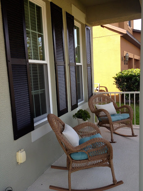 Front Porch with Rocking Chairs. Shutters: Mysterious by Benjamin Moore