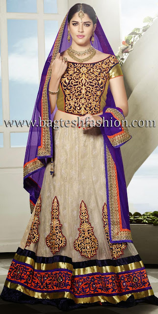 Fabulous Beige Net And Jacquard Lehenga Choli