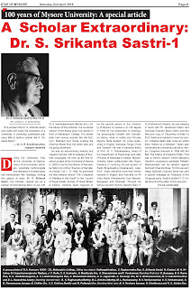 Star of Mysore Article by Dr Bhagirath. S. N. on Dr S. Srikanta Sastri - 1