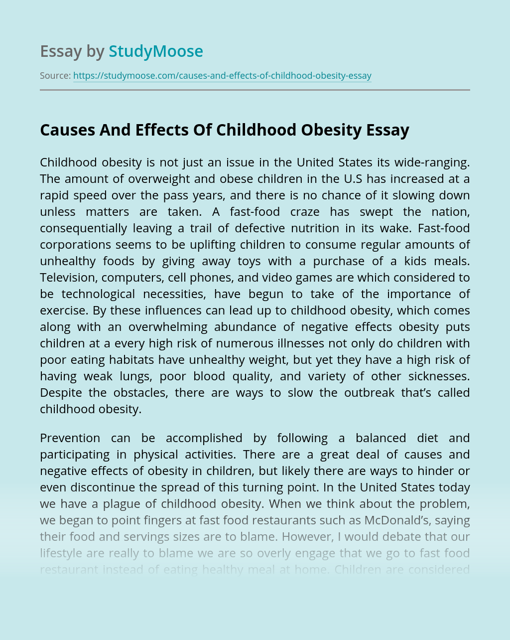 cause of obesity essay