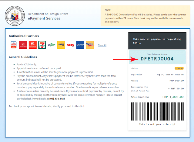 DFA Passport Appointment -Payment Refference number.