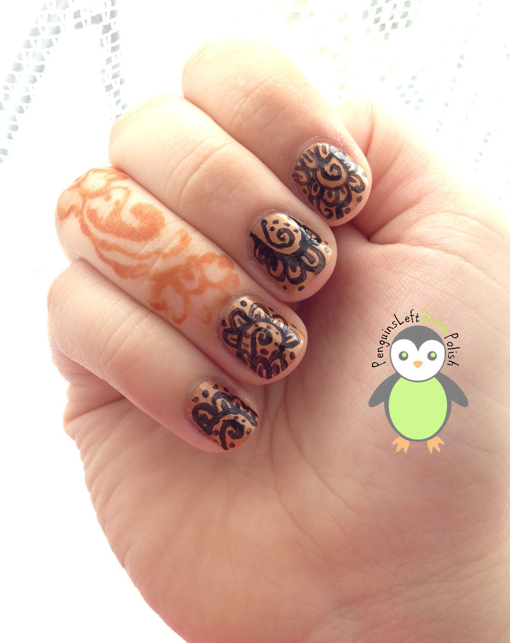  Henna  Inspired Nail  Art PenguinsLeftGreenPolish