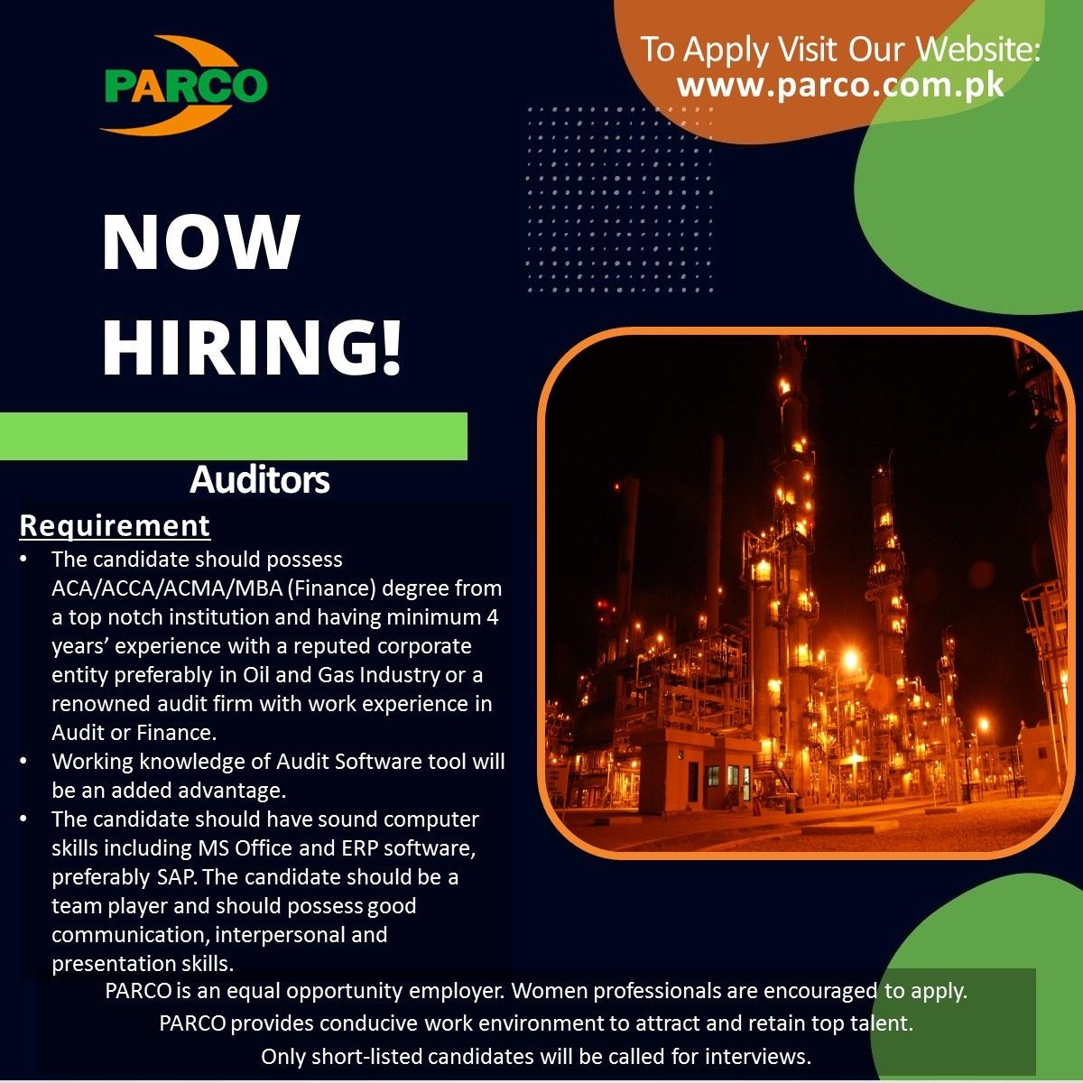 PARCO - Pak-Arab Refinery Limited is hiring Auditors