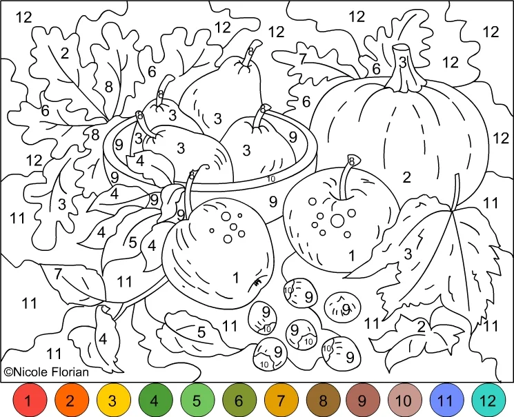 Nicole's Free Coloring Pages COLOR BY NUMBER * AUTUMN COLORS