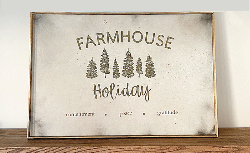 farmhouse christmas sign on mantel