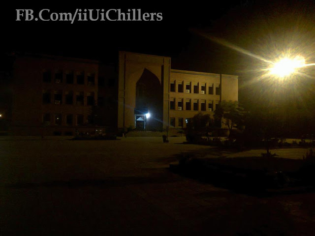 beautiful girl campus view in night lights