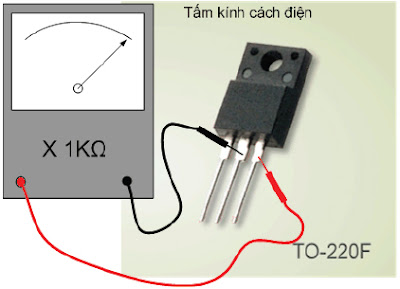 Hình 8d - Sau khi nạp dương cho cực G  và đo thuận D - S thì đèn phải dẫn nếu đèn không dẫn là đèn hỏng