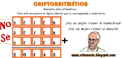 Alfamética, Criptoaritmética, Criptosuma, Juego de Letras, Papa Francísco