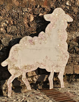 Glittery sheep decoration at San Severino monastery in Spello, Umbria, Italy