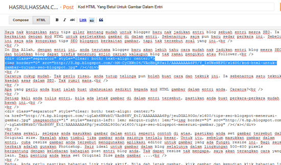 Kod HTML Yang Betul Untuk Gambar Dalam Entri