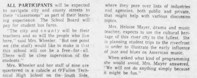alternative school plans newspaper article 1972 Metro High School founded by Betty M Wheeler
