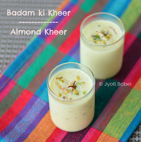 This Badam Kheer /Almond Kheer is inspired by the traditional Kheer which is an Indian rice pudding. Instead of rice, I have used coarsely ground almonds in this badam kheer recipe. www.jyotibabel.com