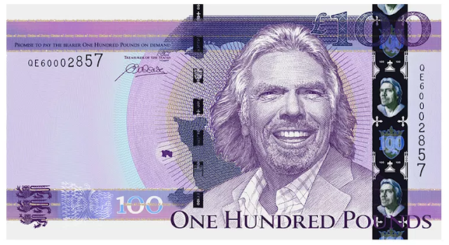 Richard Branson of Virgin Galactic Group Face on the 100 Pound Bill