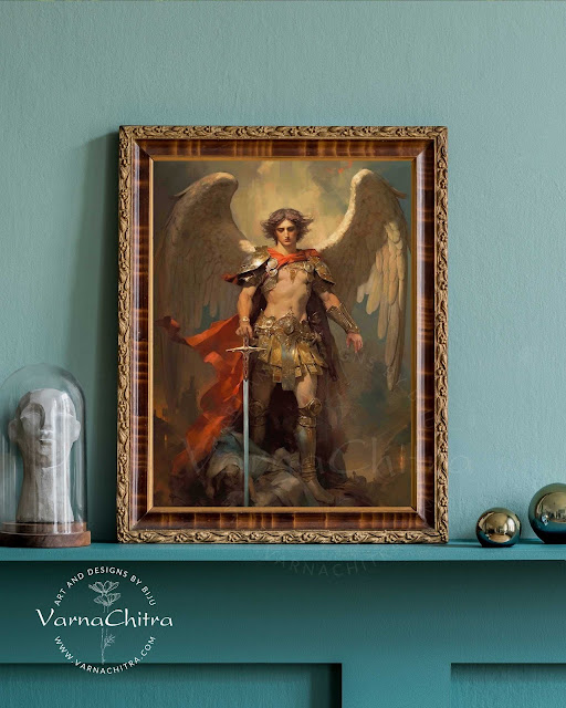 impasto oil painting of saint michael christian wall decor by biju varnachitra