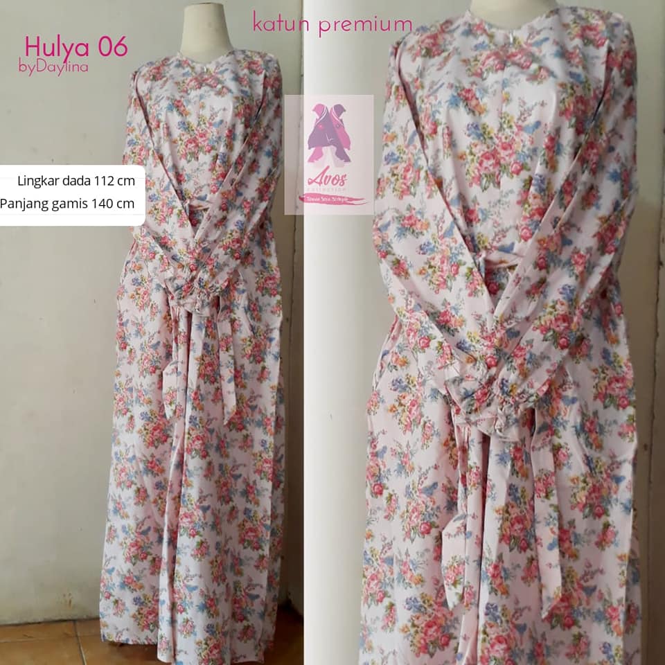 Gamis hulya 06 katun premium motif syabi warna dasar putih