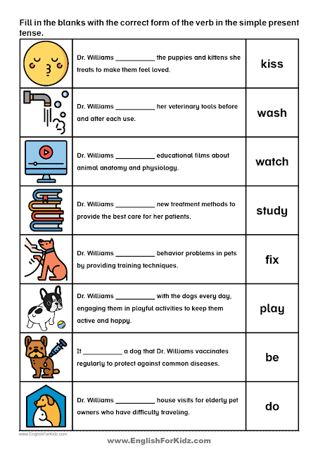 Simple present tense worksheet - PDF file available