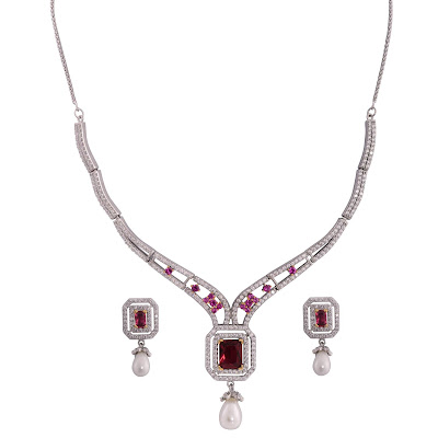 Beautiful Cubic Zirconia Necklace Set with pink stones
