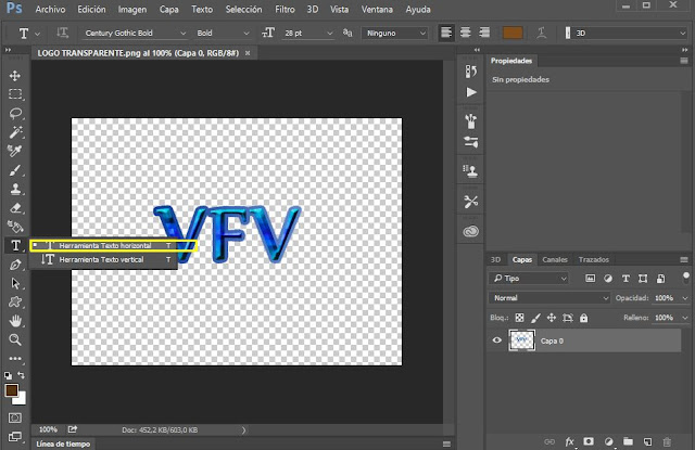 Herramienta Texto horizontal en Photoshop