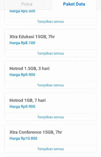 pilih jenis paket data di dana