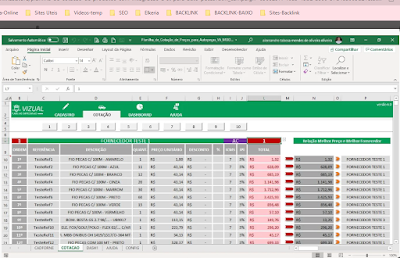 Planilha de Cotação de Preços para Autopeças em Excel