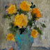 Yellow Roses in Aqua Vase, Contemporary Floral in Oil by AZ Artist Amy Whitehouse