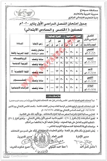 سوهاج جدول امتحان بمحافظة سوهاج اتيرم الاول 2019-2020 ابتدائى -اعدادى - ثانوى